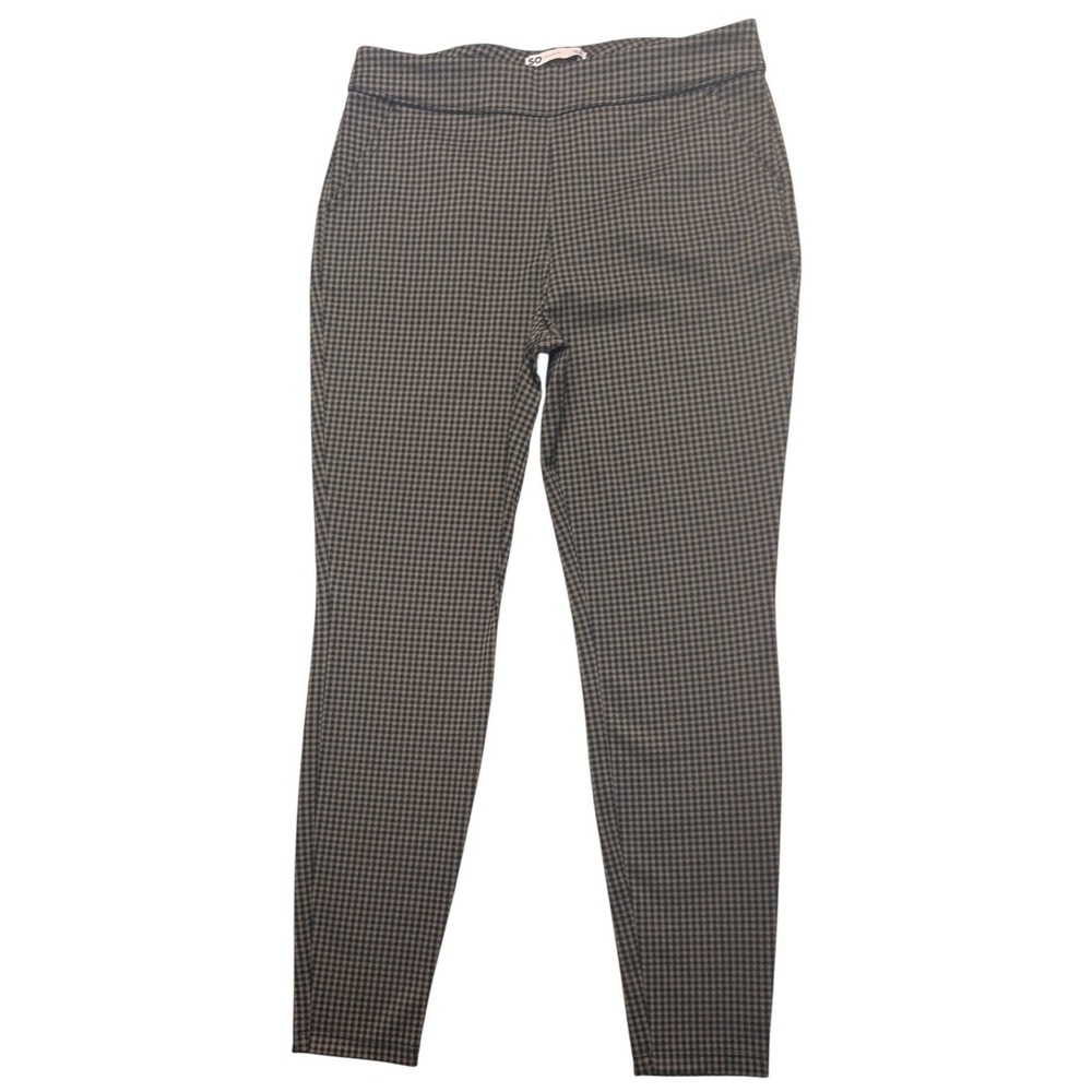 SO High Rise Legging Womens Large Brown Black Houndstooth Pull On Stretch Pants